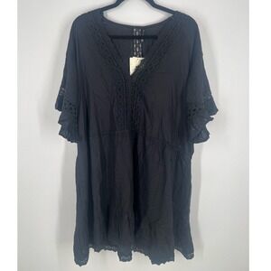 Raviya Black Women's V-Neck Lace Trim Dress Swim Coverup Size 0X NWT